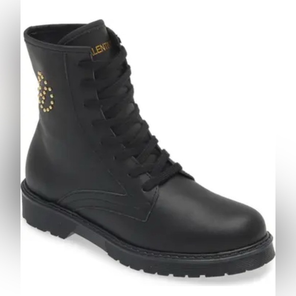 Mario Valentino Marti Leather Lace Combat Leather AnkleBoot Black New 8.5